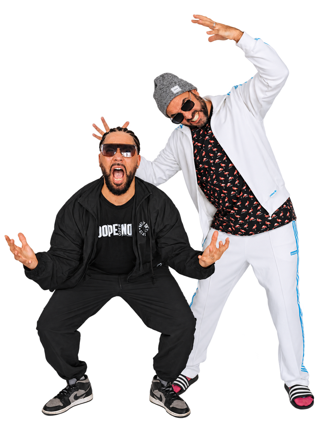 Die Purple-Train-DJs und Hosts gemeinsam in einer energiegeladenen Pose