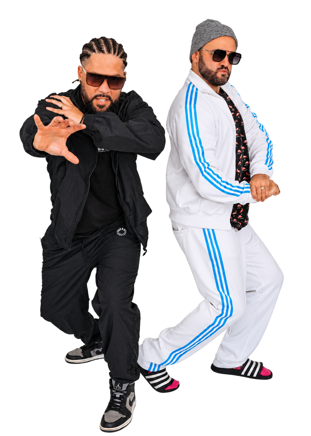 Die Purple-Train-DJs und Hosts in einer gemeinsamen Tanzpose